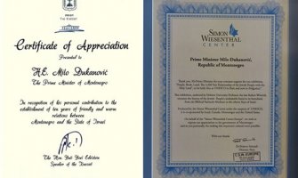 Đukanović dobio priznanja Izraela i Centra „Simon Vizental“