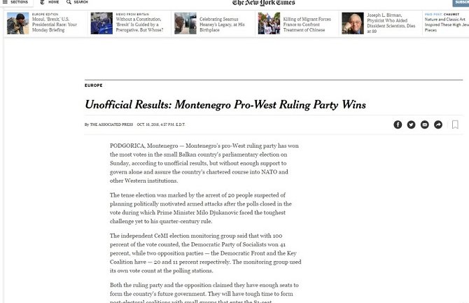 Svjetski mediji o izborima: Prozapadni DPS pobijedio