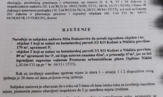 Inspekcija naredila Milu Đukanoviću da sruši nelegelne objekte u Nikšiću