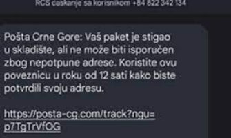 Upozorenje Uprave policije: Internet prevara preko lažnih poruka od Pošte Crne Gore